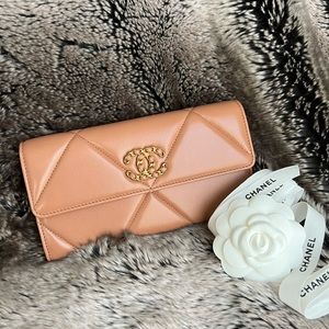 Authentic Chanel 19 Long Flap Wallet in 21k Caramel